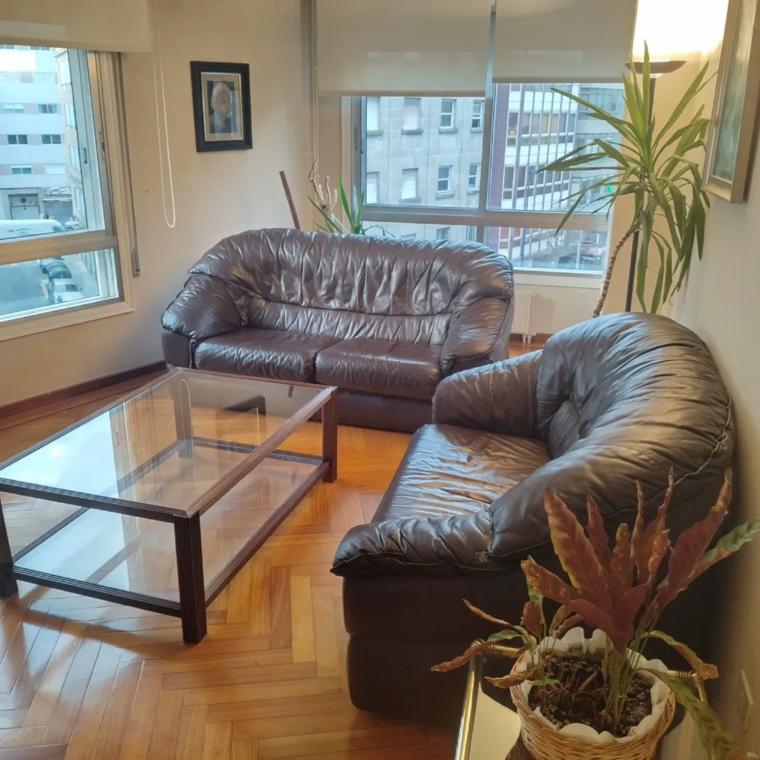 Sala de espera de la Clínica Dental Cendón con sofás de piel
